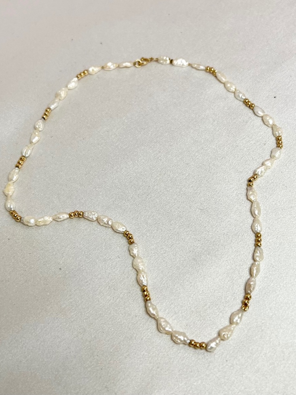 Vintage 14K Gold & Freshwater Rice Pearl Necklace - 16” Choker Length